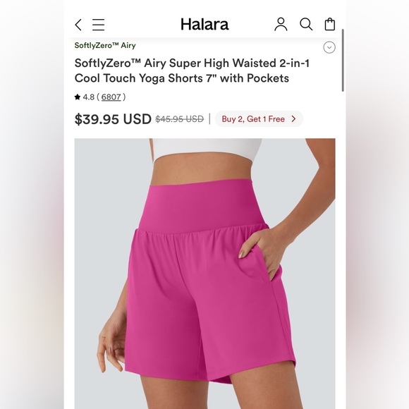 Halara Hot Pink Shorts Super High Waisted 2-in-1 Yoga Shorts 7" Pockets NWT - Picture 5 of 6